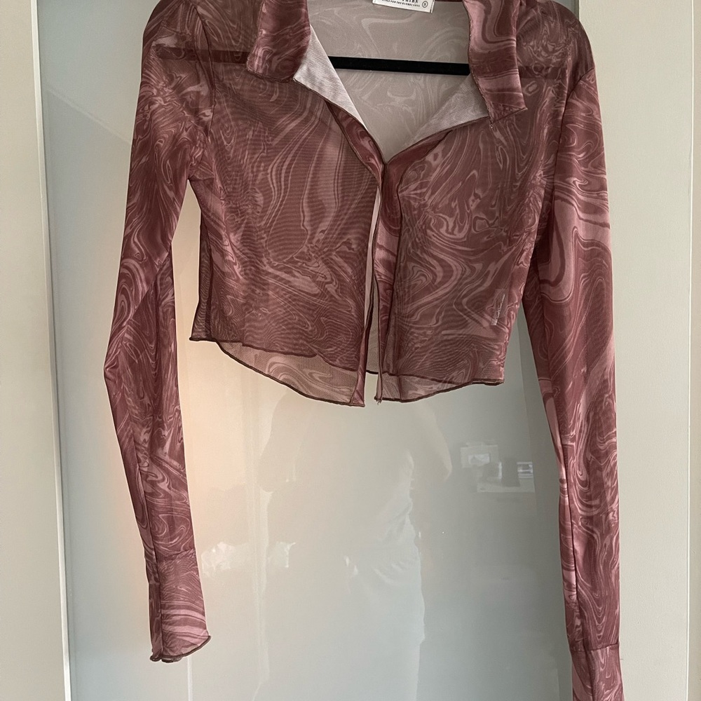 Retro sheer long sleeve top
